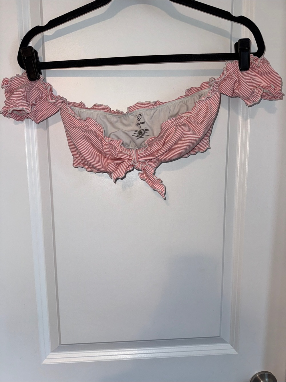 PacSun Lottie Moss Adora Lettuce Edge Off Shoulder Striped Bikini Top Size L